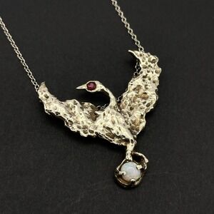 Sterling Silver Phoenix Ruby Opal Pendant Necklace Artisan Bird Jewelry